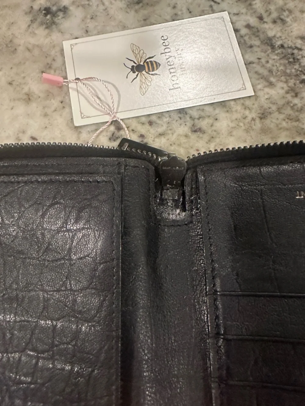 Saint Laurent Black Croc-Embossed Zip Around Wallet with YSL Logo - Picture 10 of 12